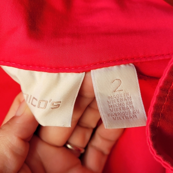 Chico's Luxe Twill Utility Jacket Malibu Punch zip snap front closure Size 2 - Picture 3 of 10